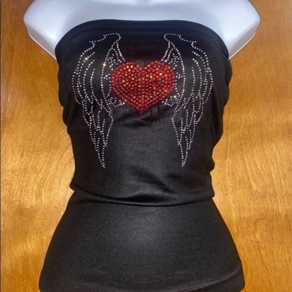 NEW  heart w/wings RHINESTONE tube top  ONE SIZE